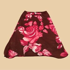 Adorable brown and pink rose midi skirt
